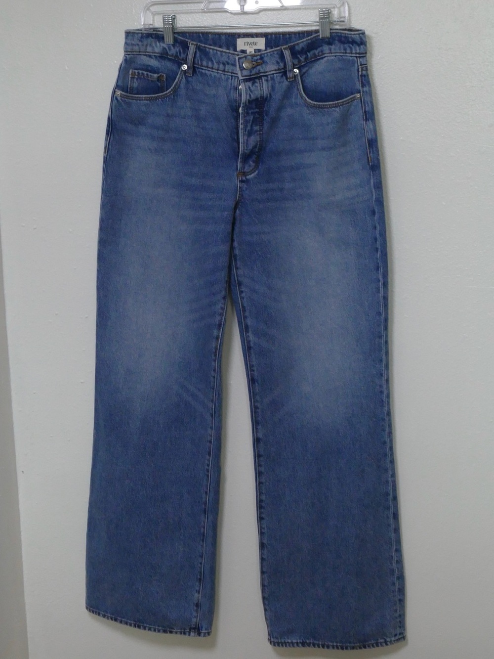 Rivete Women’s Wide Leg Button Fly Jeans Size 28Tall High Rise Medium Wash Denim